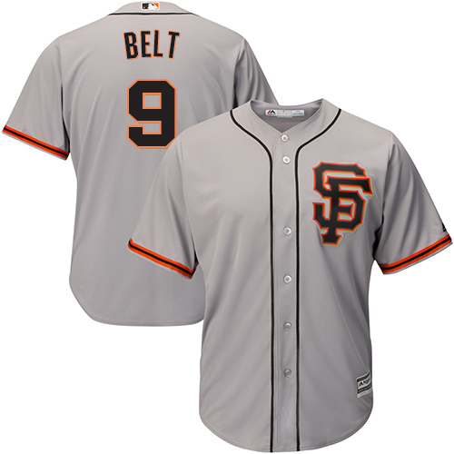 Giants #9 Brandon Belt Grey Road 2 Cool Base Stitched Youth MLB Jersey - Click Image to Close